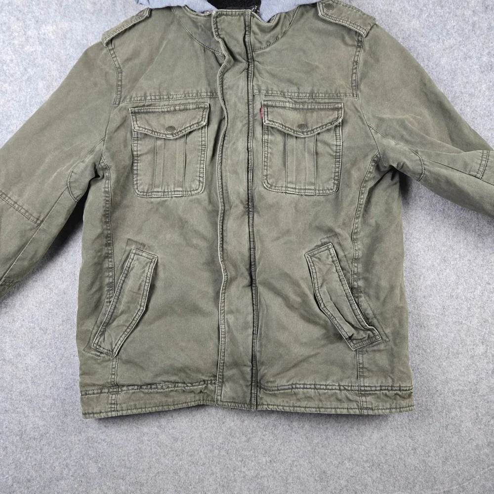 Levi's Military Field Jacket Mens Medium Green Sherpa Lined Hooded Workwear Coat - Picture 5 of 10
